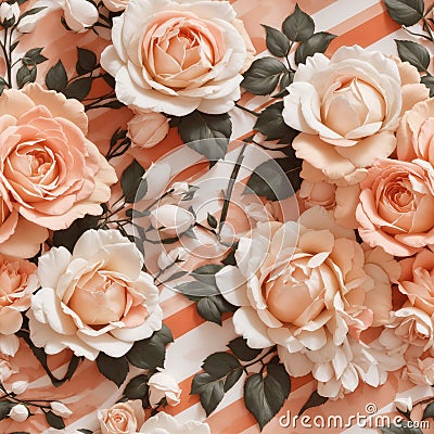 Peach Colored Wedding Roses Seamless Pattern Colorful Digital Background Floral Design - ai generated Stock Photo