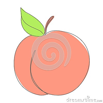 Peach in Continuous Line Drawing. Sketchy Single Apricot with Editable Stroke. Outline Simple Artwork with Editable Stroke. Vector Vector Illustration