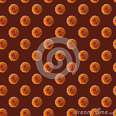 Peach dahlia pattern on dark chestnut background Stock Photo