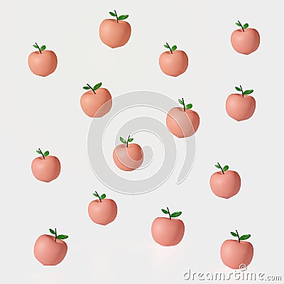 Peach fruits 3d illustration pattern design. Cartoon Illustration