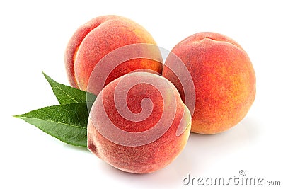 Peach fruits with leaf isolated. Stock Photo