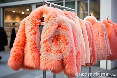 Peach Fuzz color of the year 2024.A Beautiful Display of the new color trend Fur Coats Created With Generative AI Technology Stock Photo