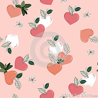 Peach in the heart shape , Fruity seasonal of love seamless pattern vector in sweetness valentine mood design for fashion, fabric Stock Photo