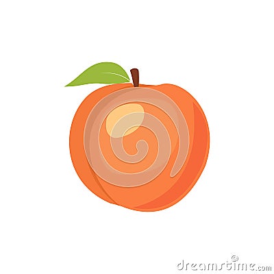 Peach isolated vector icon. Peach fruit on branch with leaf. Juice or jam branding logotype. Stock Photo