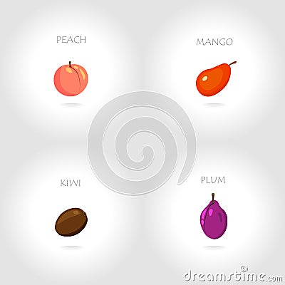 Peach mango kiwi plum Vector Illustration