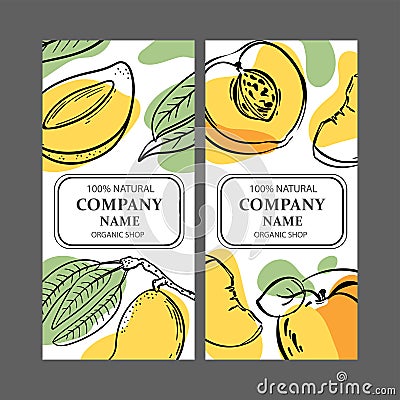 PEACH MANGO LABELS Vertical Sketch Vector Illustration Set Stock Photo