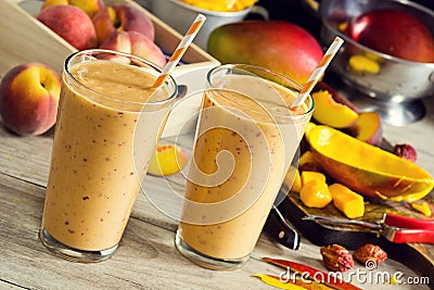 Peach Mango Smoothies or Milkshakes Stock Photo