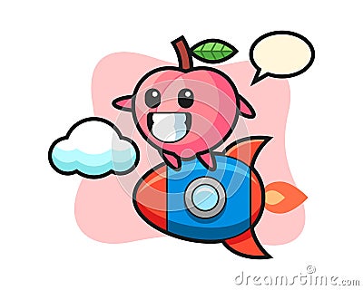 Peach mascot character riding a rocket Vector Illustration