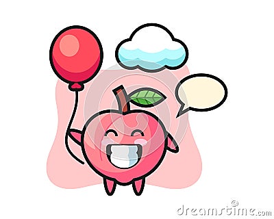 Peach mascot illustration is playing balloon Vector Illustration