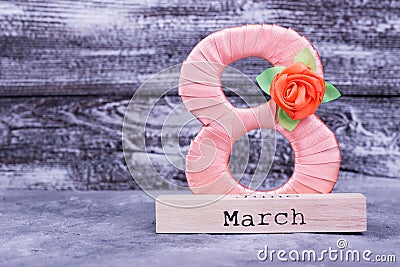 Peach number eight, word March Stock Photo