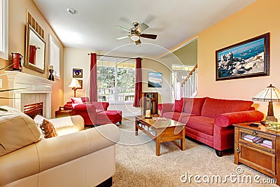 Peach and red beautiful living room Stock Photo