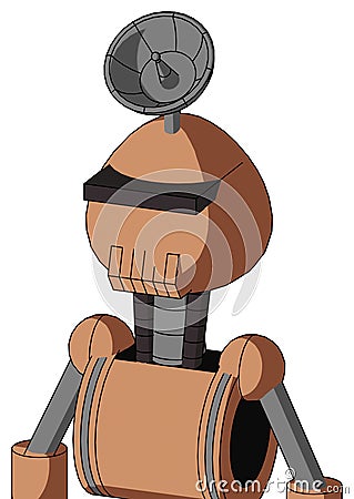 Peach Robot With Rounded Head And Toothy Mouth And Black Visor Cyclops And Radar Dish Hat Stock Photo