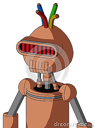 Peach Robot With Rounded Head And Toothy Mouth And Visor Eye And Wire Hair Stock Photo