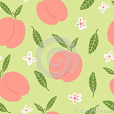 peach seamless pattern hand drawn doodle. vector, minimalism. food, fruit, print, wallpaper, textiles, wrapping paper Stock Photo