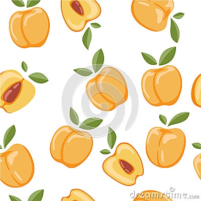 Peach seamless Pattern Orange green Vector Illustration