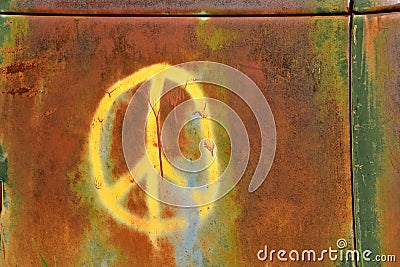 Peach sign on the side of an old truck door Stock Photo