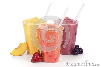 Peach, Strawberry, and Blackberry Fruit Smoothies Stock Photo