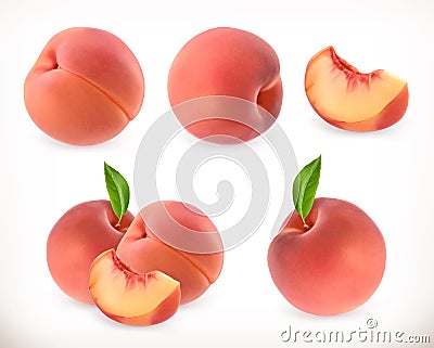 Peach. Sweet fruit. 3d vector icons set Vector Illustration