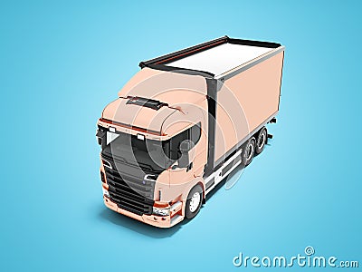 Peach truck with black inserts with carrying capacity of up to five tons perspective 3d render on blue background with shadow Stock Photo