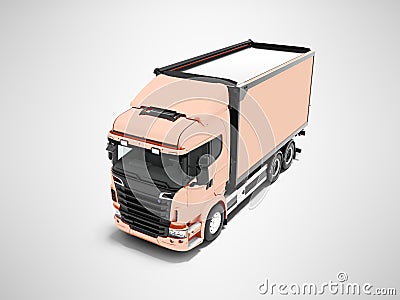 Peach truck with black inserts with carrying capacity of up to five tons perspective 3d render on gray background with shadow Stock Photo