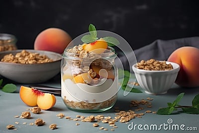 Peach yogurt granola oat. Generate Ai Stock Photo