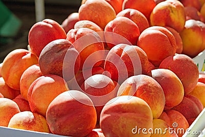 Peaches at Farmers Market Stock Photo