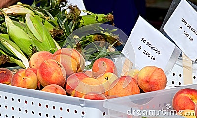Peaches for sale Stock Photo