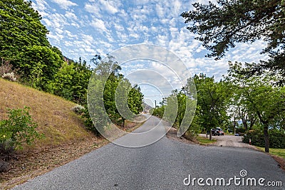 PEACHLAND, CANADA - AUGUST 01, 2020: asphalt road camping site at Okanagan Lake Provincial Park North Campground Editorial Stock Photo