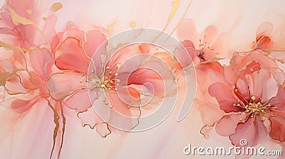 peachy pink alcohol art floral fluid art painting background Stock Photo