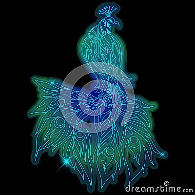 Peacock bird neon shiny vector illustration Vector Illustration