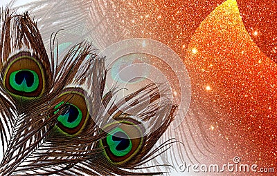 Peacock fathers with abstract vector multicolored textured glitter Background. Vector Illustration. Cartoon Illustration