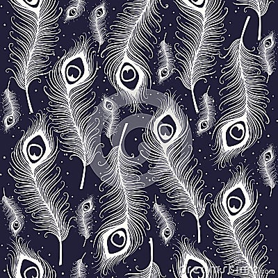 Peacock feather seamless pattern. Vector Illustration