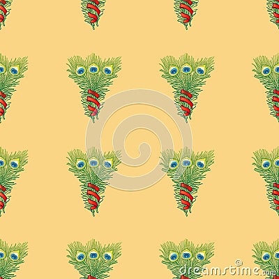 Peacock feather seamless pattern. Vector Illustration