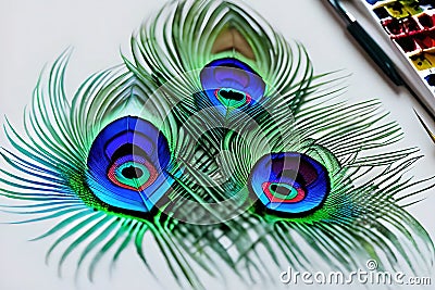 peacock feathers background by AI Generated Stock Photo