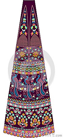 peacock flower mughal art motif kali samless choli pattern abstract dark maroon Stock Photo