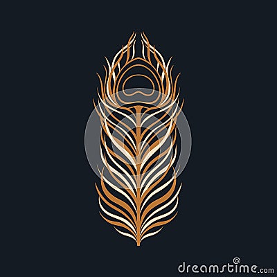 Peacock golden feather single vintage style set. Art deco, nouveau 1920-1930 design. Vector Illustration