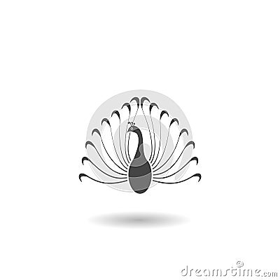 Peacock icon and symbol logo with shadow Vector Illustration