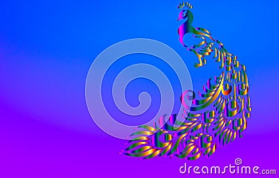 Peacock pattern and background gradient blue turning to pink. Stock Photo