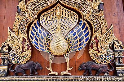 Peacock statue in Wat Ram Poeng Tapotaram, Chiang Mai Thailand Stock Photo