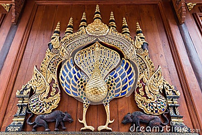 Peacock statue in Wat Ram Poeng Tapotaram, Chiang Mai Thailand Stock Photo