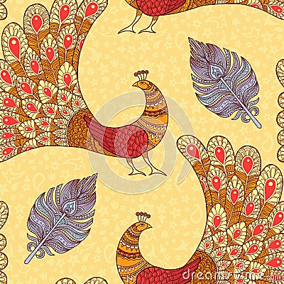 Peacocks seamless pattern Vector Illustration