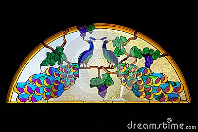 Peacocks / Stained glass Stock Photo