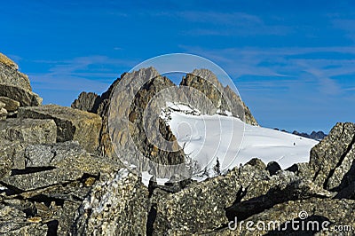 Peak Aiguille du Tour rising above the glacier Plateau du Trient Stock Photo