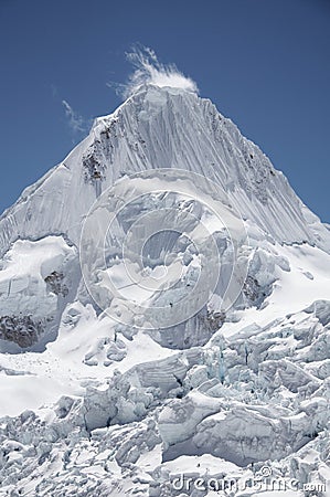 Peak Alpamayo in the Cordillera Blanca Stock Photo