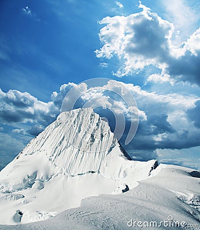 Peak Alpamayo in Cordilleras Stock Photo