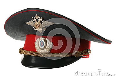 Peak-cap of the Russian militiaman Stock Photo