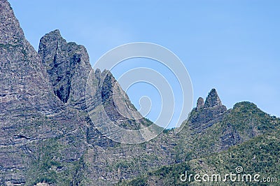 Peak of Cirque of Cilaos mountain on La Reunion Island Stock Photo