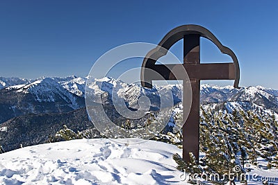 Peak cross in winter Stock Photo