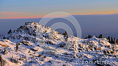 Hiking snowshoeing destination near Vancouver, BC. Stock Photo