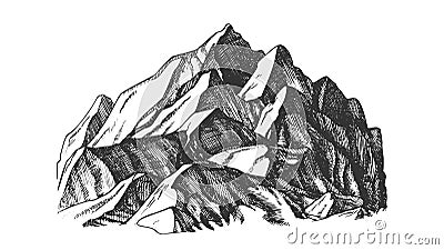 Peak Of Mountain Crag Landscape Hand Drawn Vector Vector Illustration